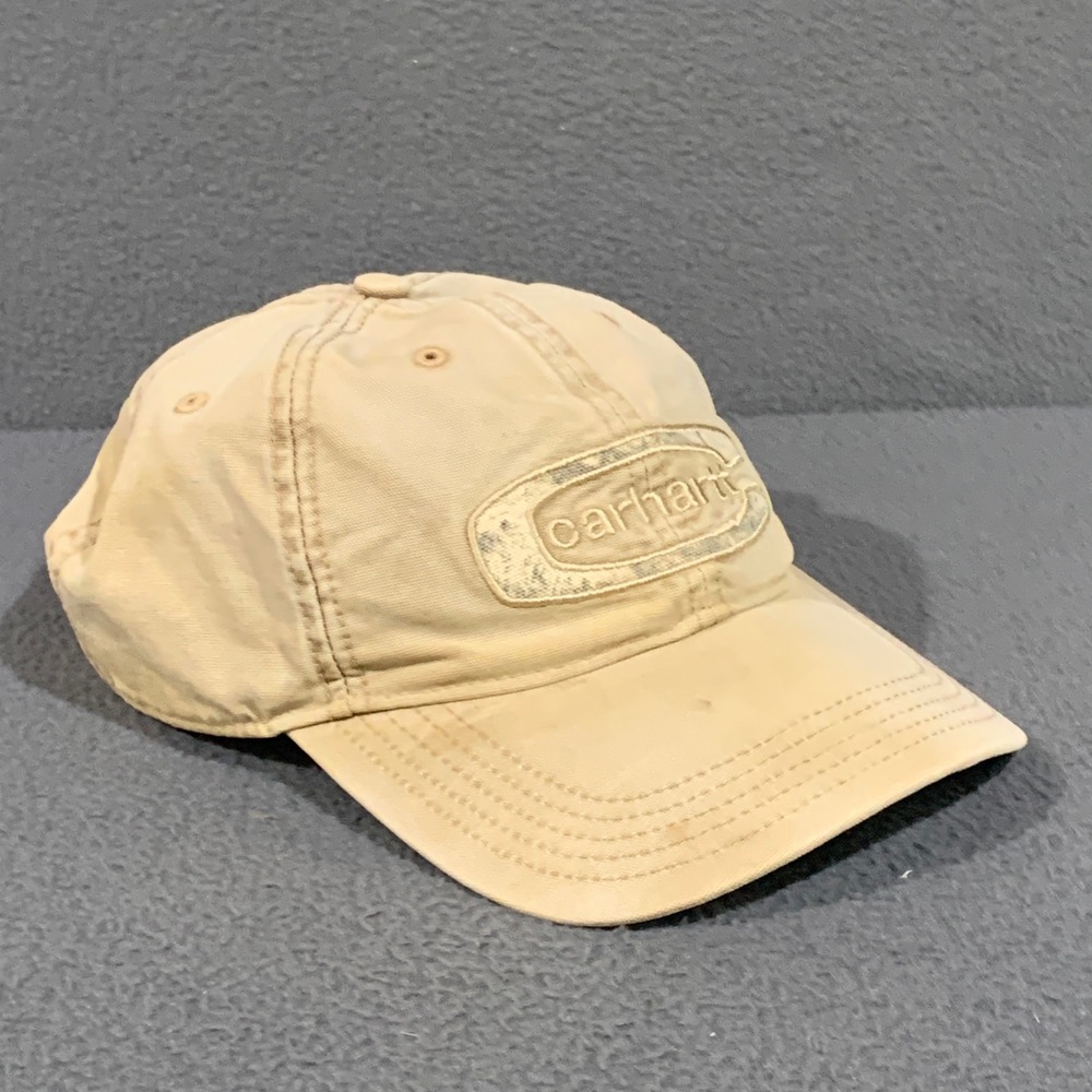 Carhartt Baseball Cap Mens OSFA Tan Canvas Camo Underbrim Workwear Hat Faded